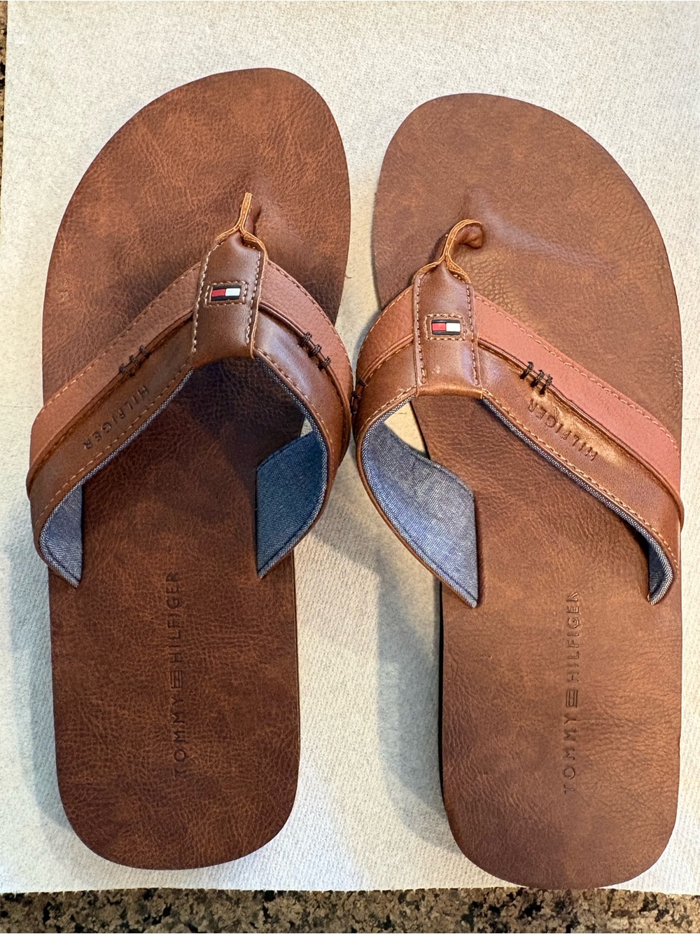 Tommy Hilfiger Men's Brown Leather Flip Flops